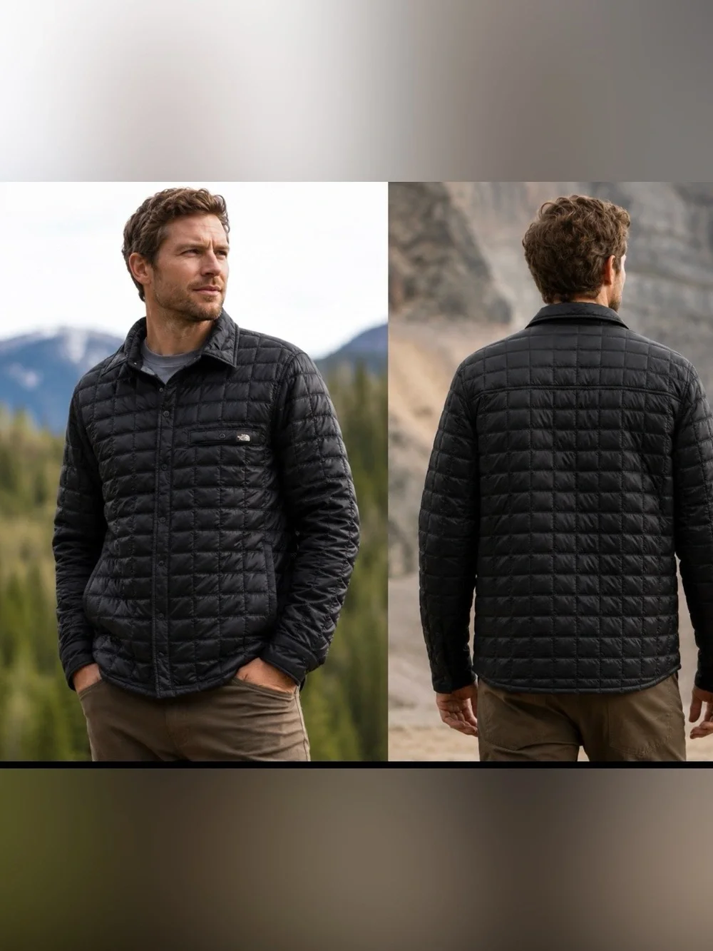 The North Face ThermoBall Shirt Jacket Men’s Size M Black Quilted Insulated Snap